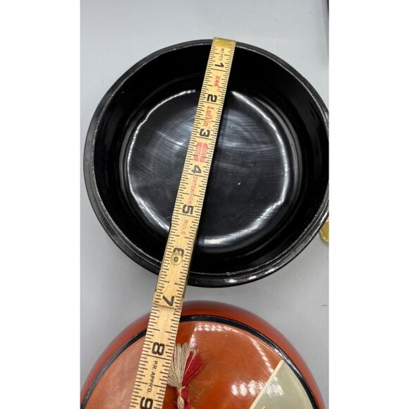 Vtg Japanese Lacquerware Bowl With Lid Hand Painted Orange - Picture 6 of 6